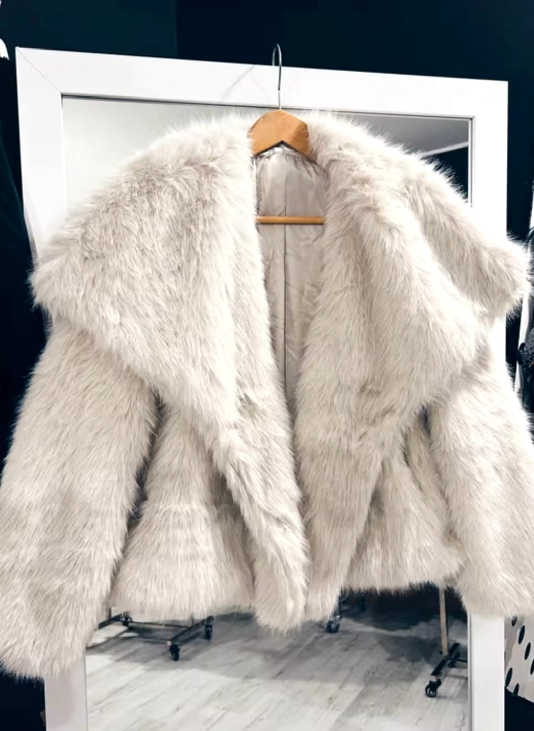 Beige faux fur coat