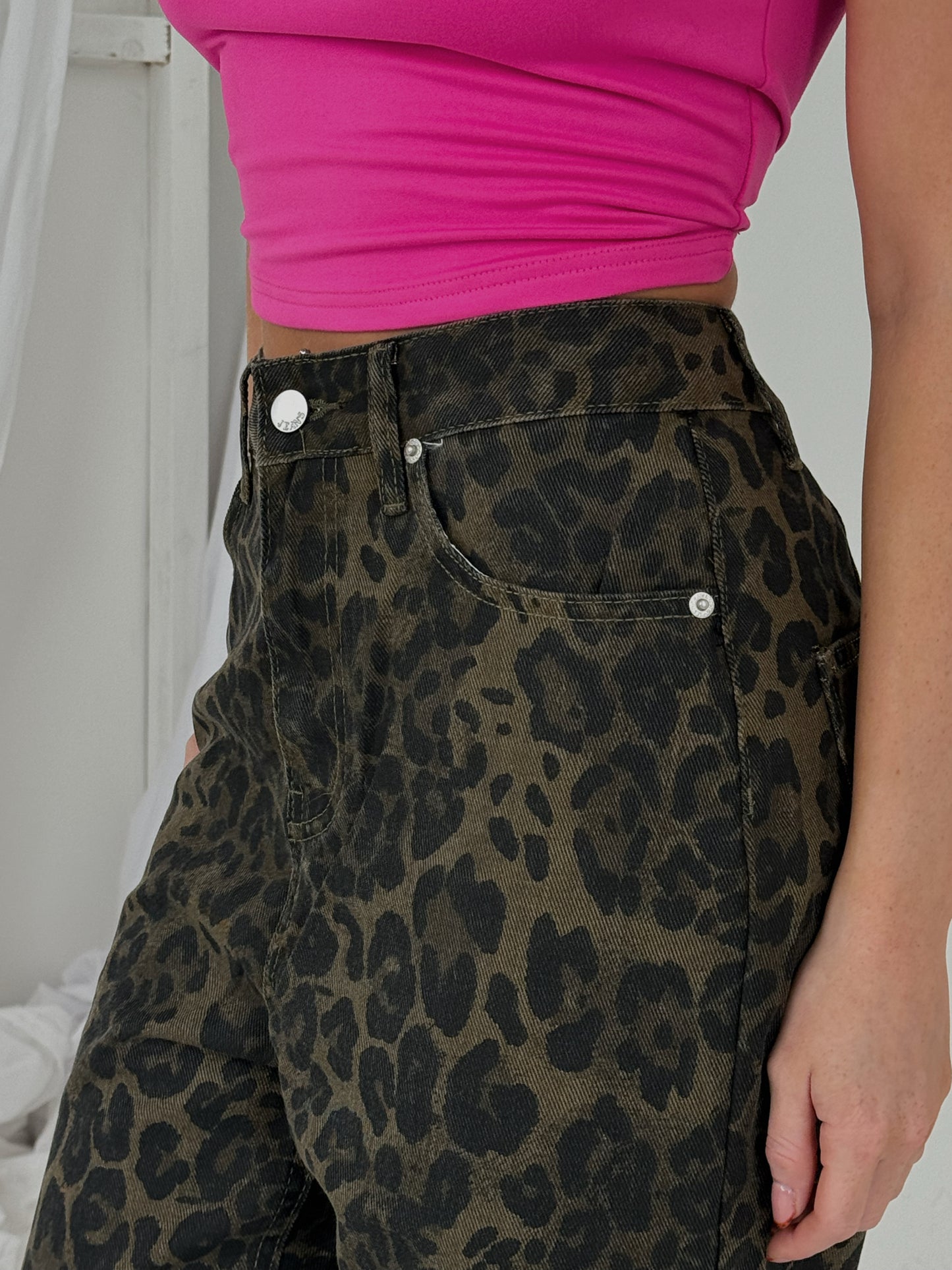 Dark leopard print boyfriend jeans