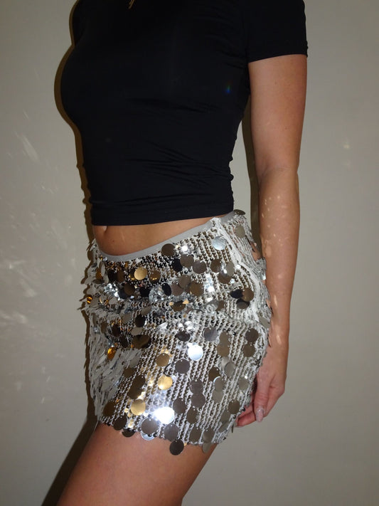 Silver sequin mini skirt